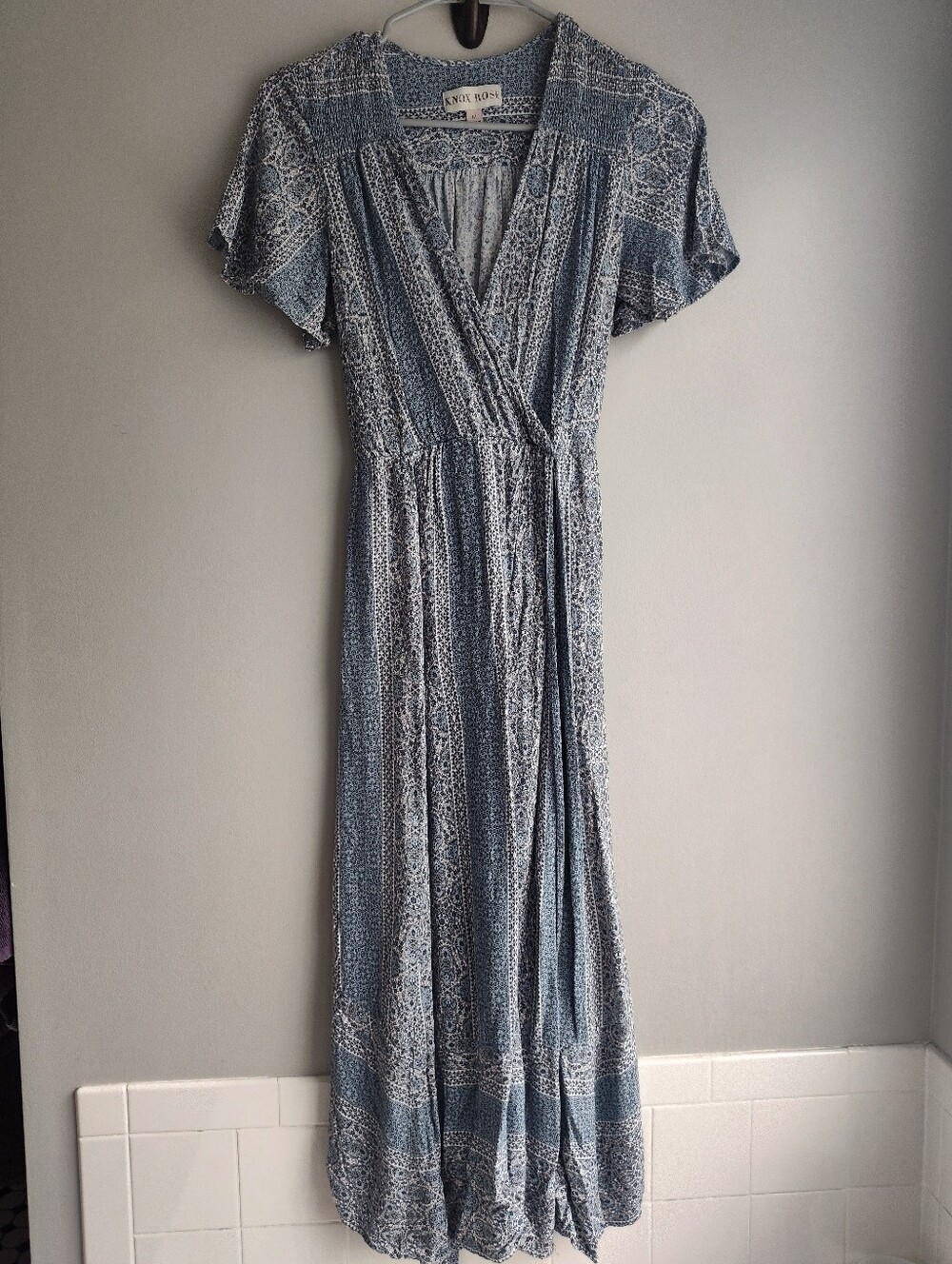 Knox Rose Dusty Blue Paisley Wrap-Front Maxi Dress